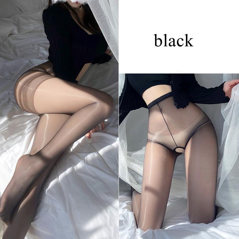 Women Oil Shiny High Waist Pantyhose Sexy Ultra Thin Open/Close Crotch Transparent Stockings Tights Party Club Intimate Underwe