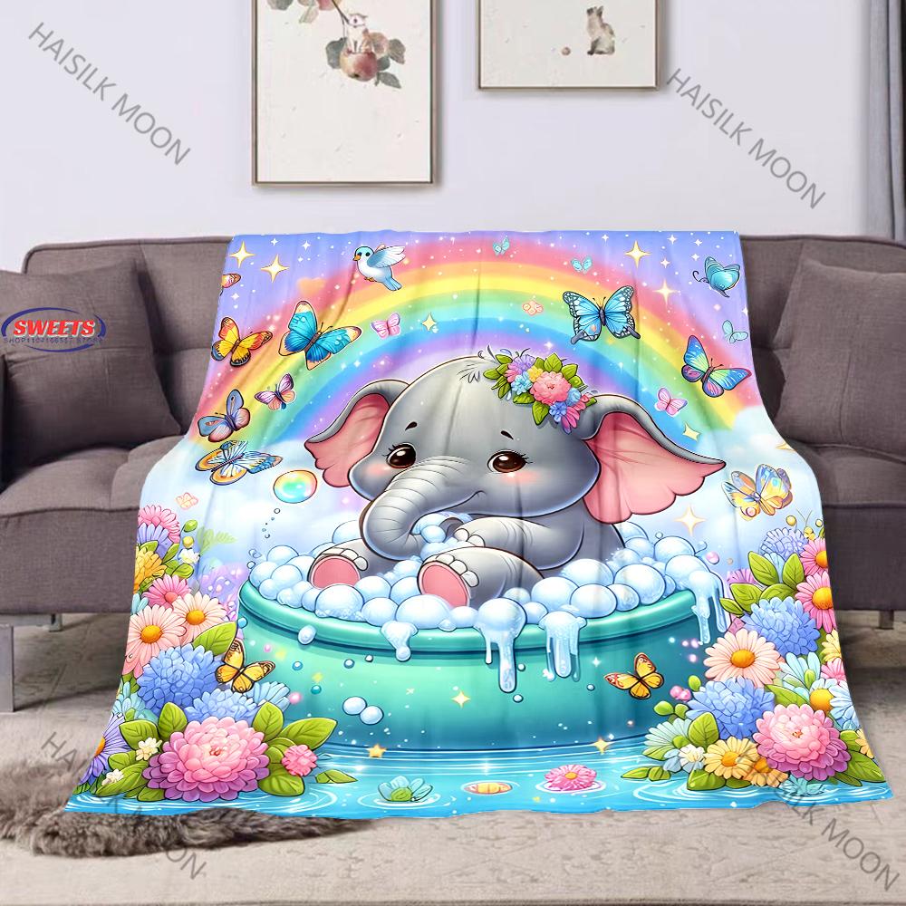 Cute Elephant Moon Themed Soft Flannel Blanket for Sofa,Christmas Couch Throw Bed,Warm Cozy Decorative Blanket Fall Holiday Gift