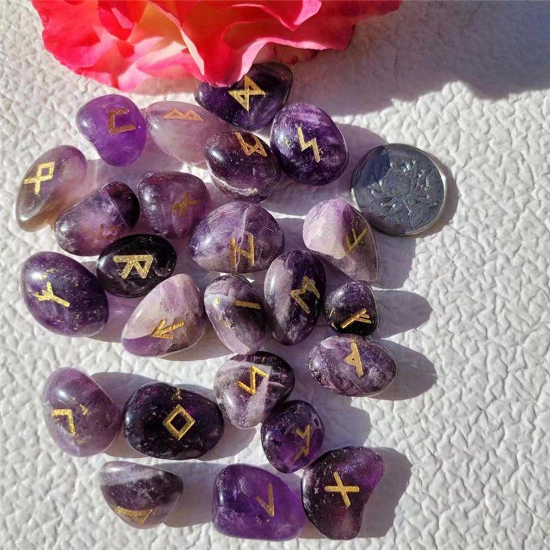 AEE2-25Pcs Natural Amethyst Rune Stone Irregular Divination Agate Rune Gift Decoration
