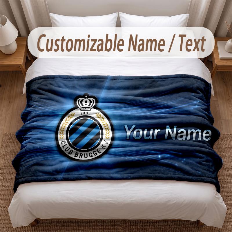 Club Brugge FC Printed Flannel Blanket Custom Name Text Soft Warm Throw For Bedroom Holiday Gift