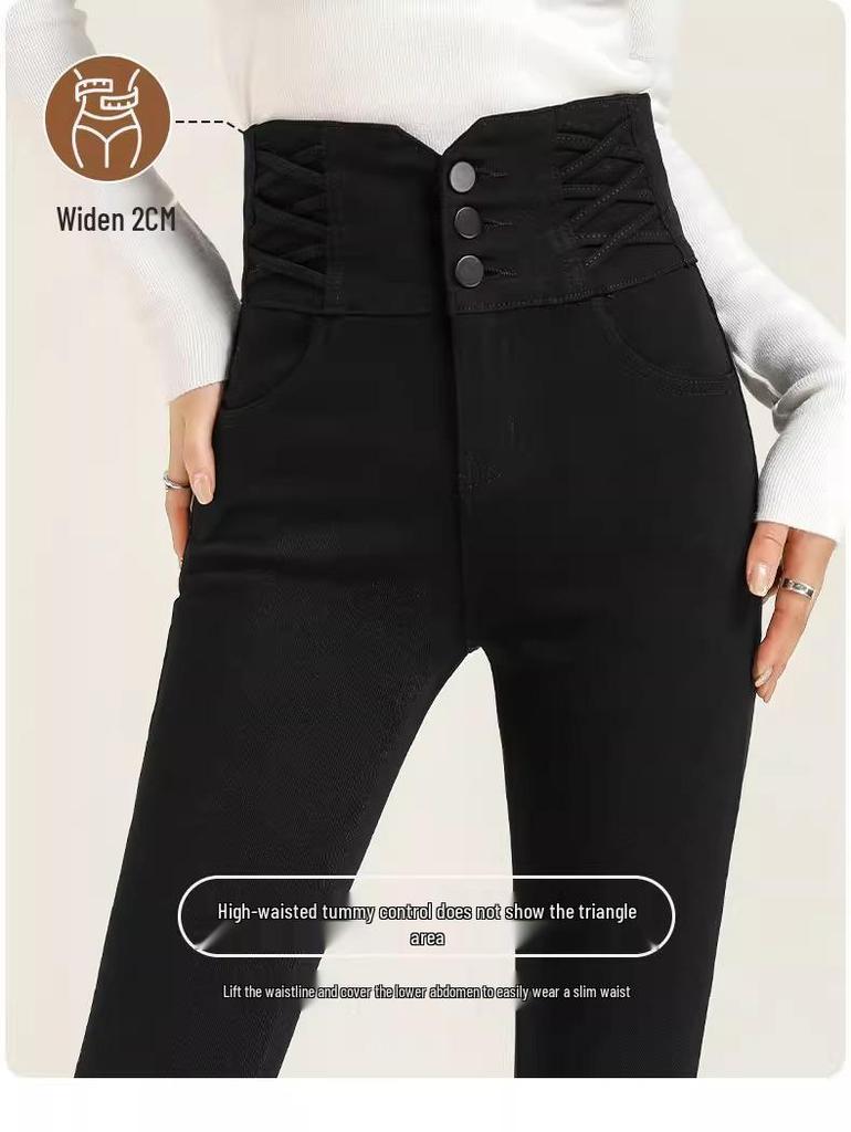 Women's Fleece-Lined Black Skinny High-Waisted Leggings for Fall/Winter 2024