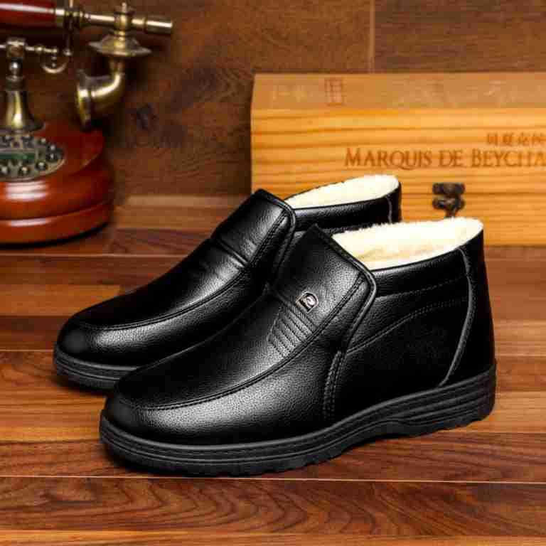 Winter warm velvet non-slip men's casual high-top cotton shoes the elderly cotton shoes men's leather men's cotton shoes 2025