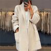 Cardigan Tricot Grosso Feminino Gola V Liso Modelagem Solta Com Bolsos Comprimento Médio Suéter de Inverno