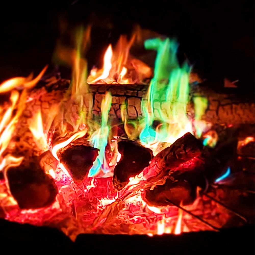 

Красочный пламенный порошок для вечеринки, пляжа, костра, агент для обесцвечивания пламени, вечерние светящиеся реквизиты, инструмент для выживания на открытом воздухе, для кемпинга и пешего туризма