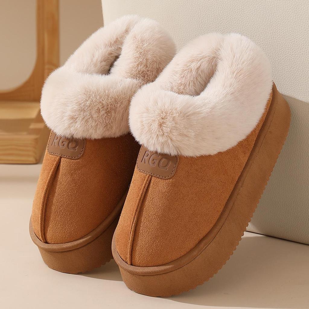 Women's Winter Thick-Soled Non-Slip Fleece-Lined Cotton Slippers - Wool-Lined, Heel-Covering, Outdoor & Indoor Use