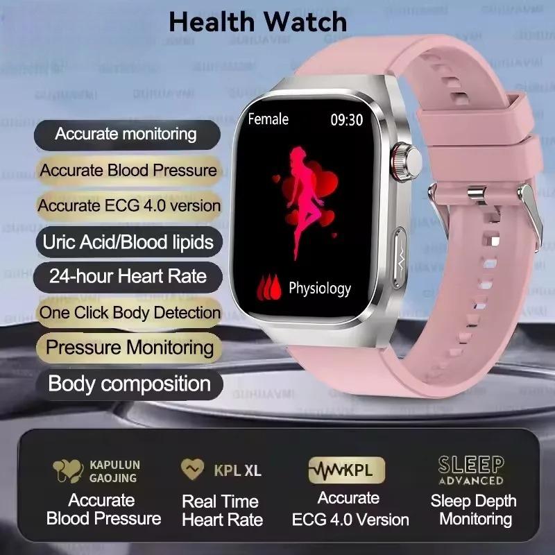 2026 NEW ECG Blood Oxygen Blood Pressure Temp Monitor Men Uric Acid Blood Fat Health Diagnosis HD Bluetooth Call Men Smart Watch