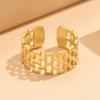 French Retro Double Row Open Square Chain Stainless Steel Ring - Women's Versatile Dress Accessory