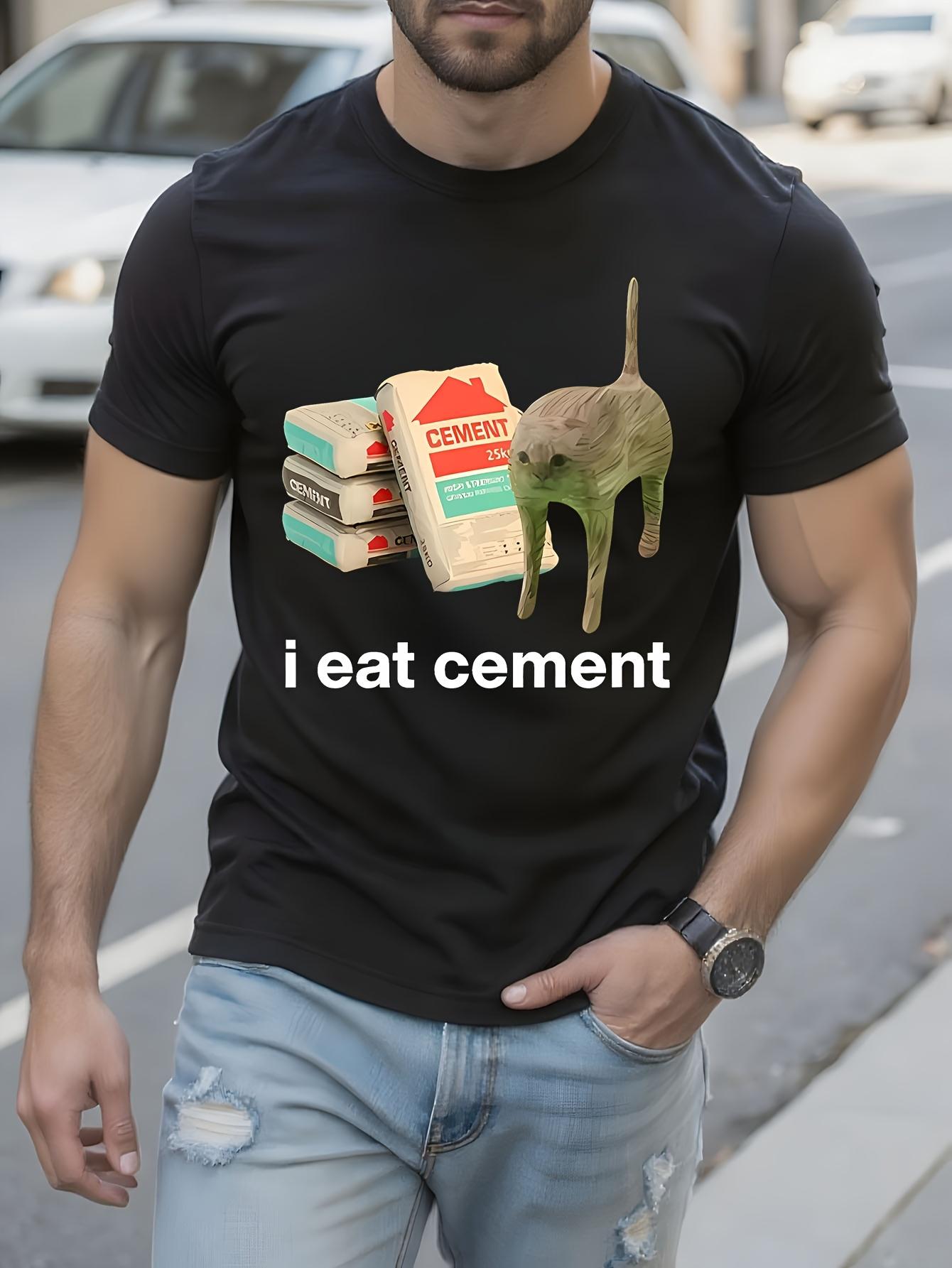 Funny I Eat Cement Cursed Cement Bags & Cat Graphic - Black Novelty Tee for Internet Meme Lovers T-shirt XXL