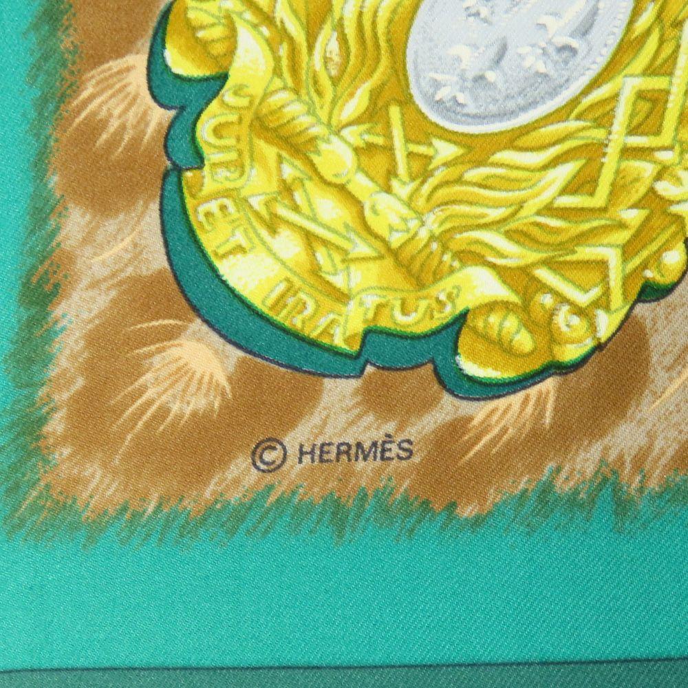 Used HERMES Scarf Calle 90 Silk Green Multicolor CASOUES Et PLUMETS