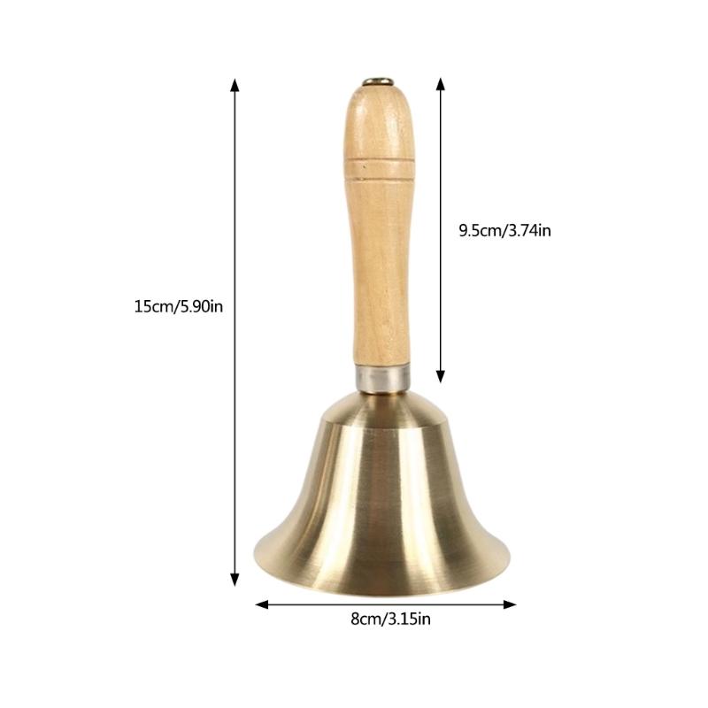 8CM Brass Hand Bell with Wooden Handle Dinner Service Bell Loud Ringing Bell for School Classroom, Service and Game