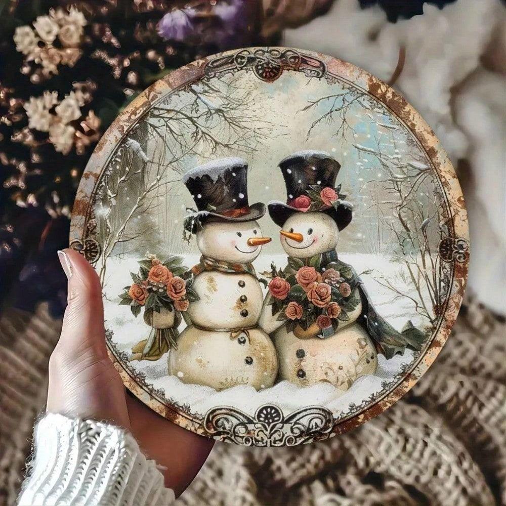 Christmas Sled Snowman Metal Wall Art Home Decor Poster