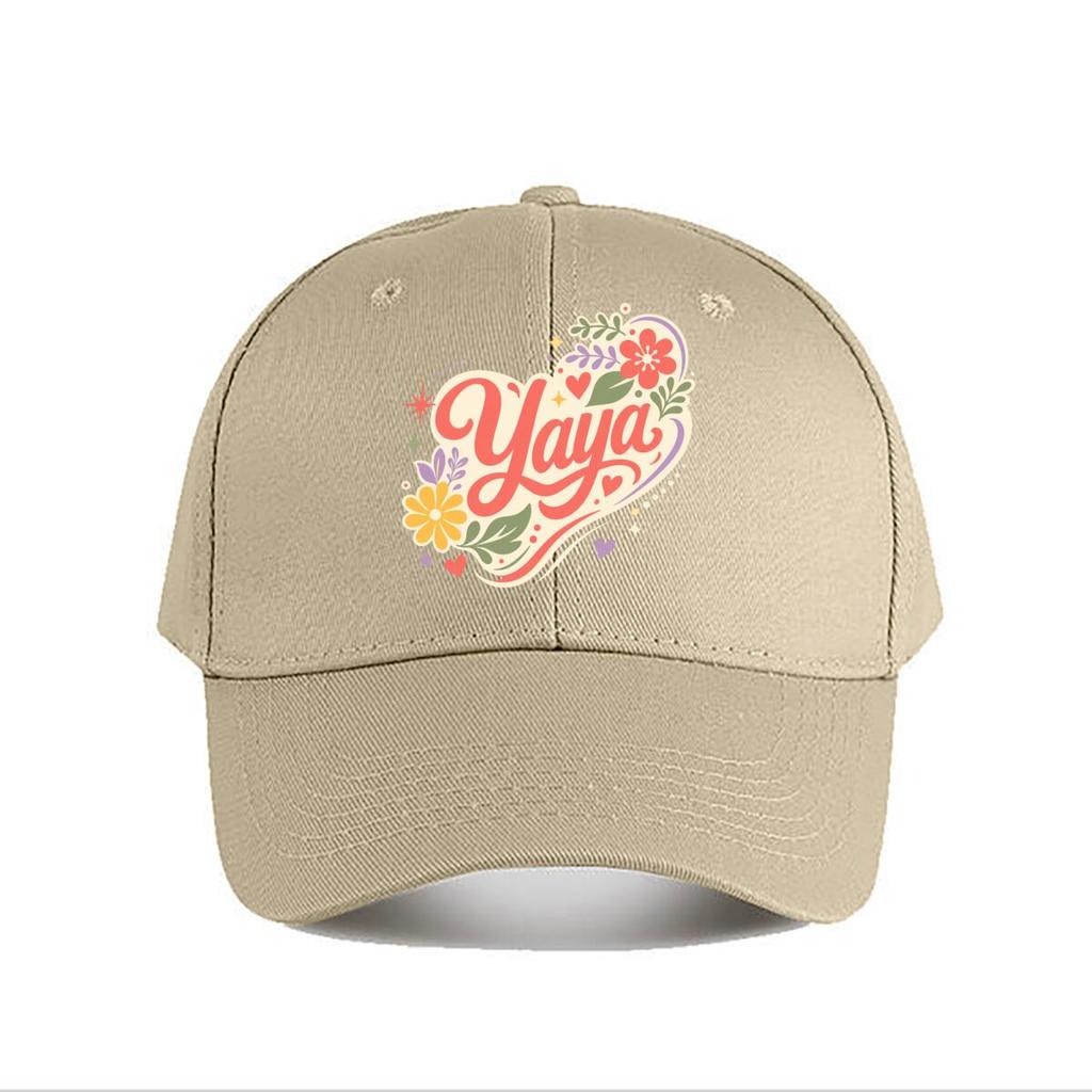 Yaya Heart Script Floral Emblem Baseball Cap Fashion Outdoor Sports Sunhat Unisex Snapback Cap Womens