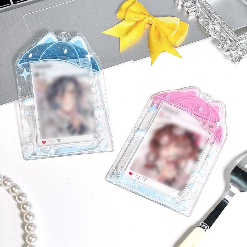 3 Inch Clear Umbrella Photocard Holder PVC Keychain Photo Card Holders ID Badge Holder Card Display Desktop Decor Card Sleeve