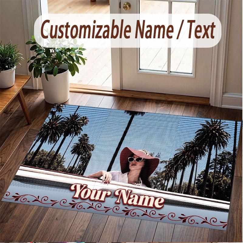 Custom Name Crystal Velvet Rug,Lana Del Rey Comfortable Anti Slip Floor Mat For Room Decoration