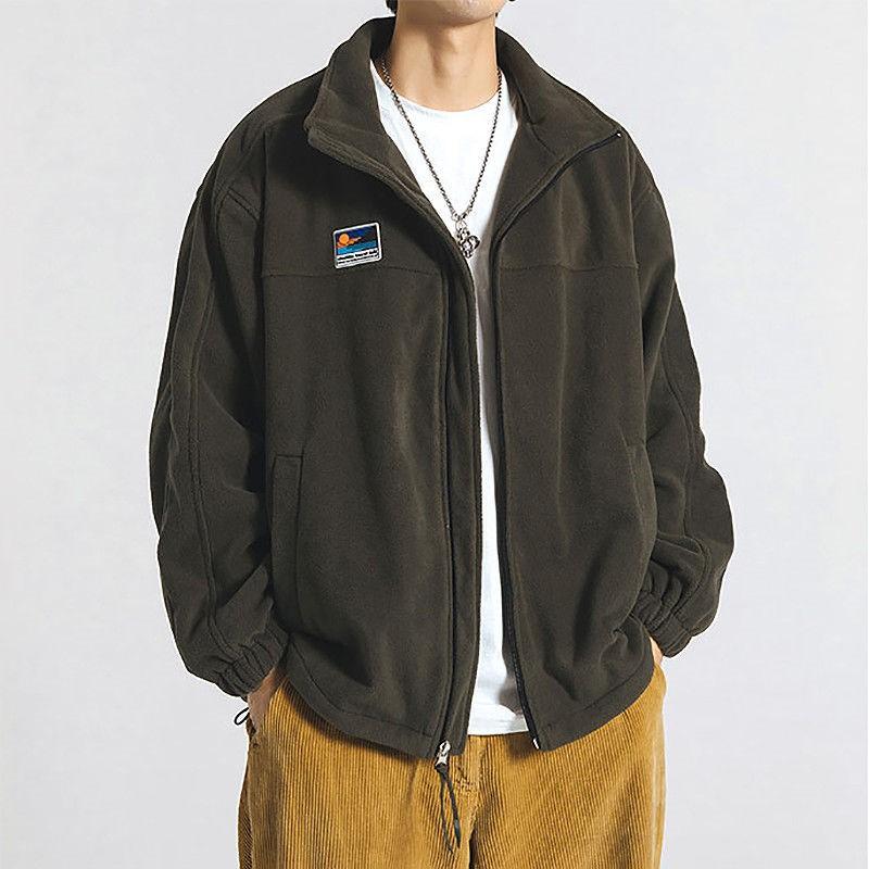 Herren Herbst Stehkragen Einfarbig Fleecejacke Student Langarm Freizeitjacke