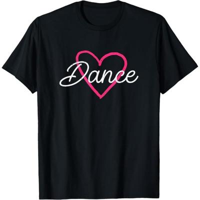 YeadamFission Tanz Herz Muster T-Shirt für Damen - Schwarzes Baumwoll-T-Shirt mit Rosa Herz & Schriftzug