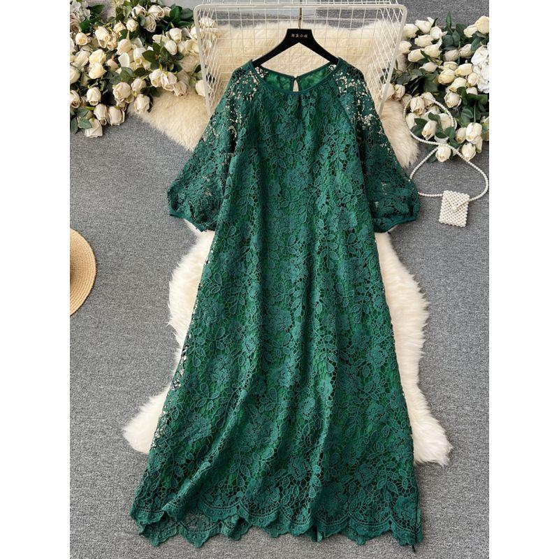 Dress Retro Exquisite Hollow-out Crochet Loose Lace