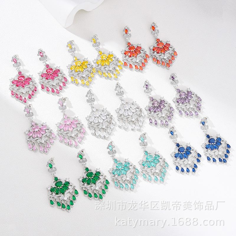 Guofeng Schwerindustrie Hochzeit Nadelohrringe Leicht Eingelegter Zirkon Holzkohle Wassertropfen Ohrringe Temperament Ohrringe