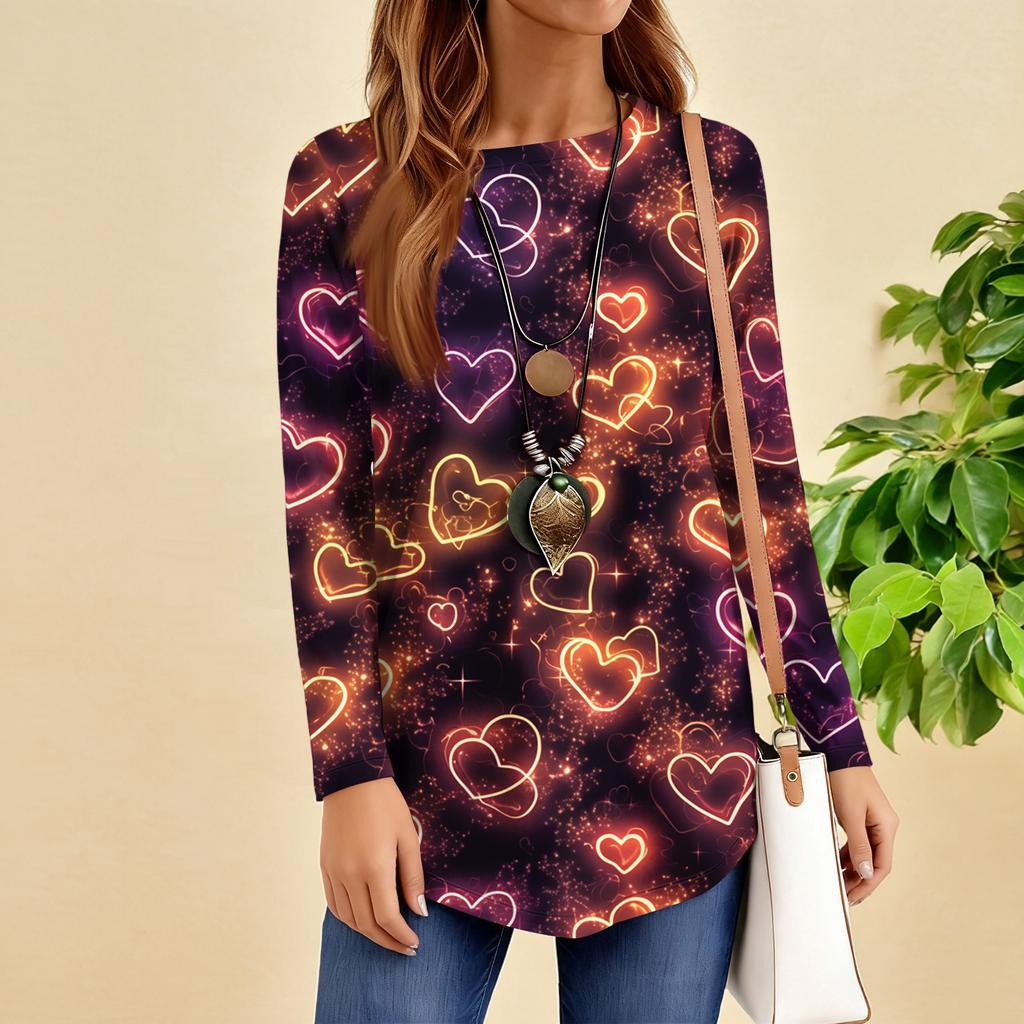 Women's Loose Round Neck Raglan Sleeve Printed Long Sleeve T-Shirt Pullover