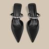 Fashion 20525 New Women's Fashion Shoes High Heel Pointed Back Vacant Woolen Shoes Water Embellished Slippers Rubber Outsole