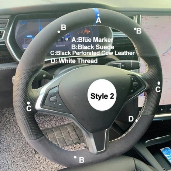 DIY Hand Sewing Car Steering Wheel Cover Suede Leather For Tesla Model S Model X