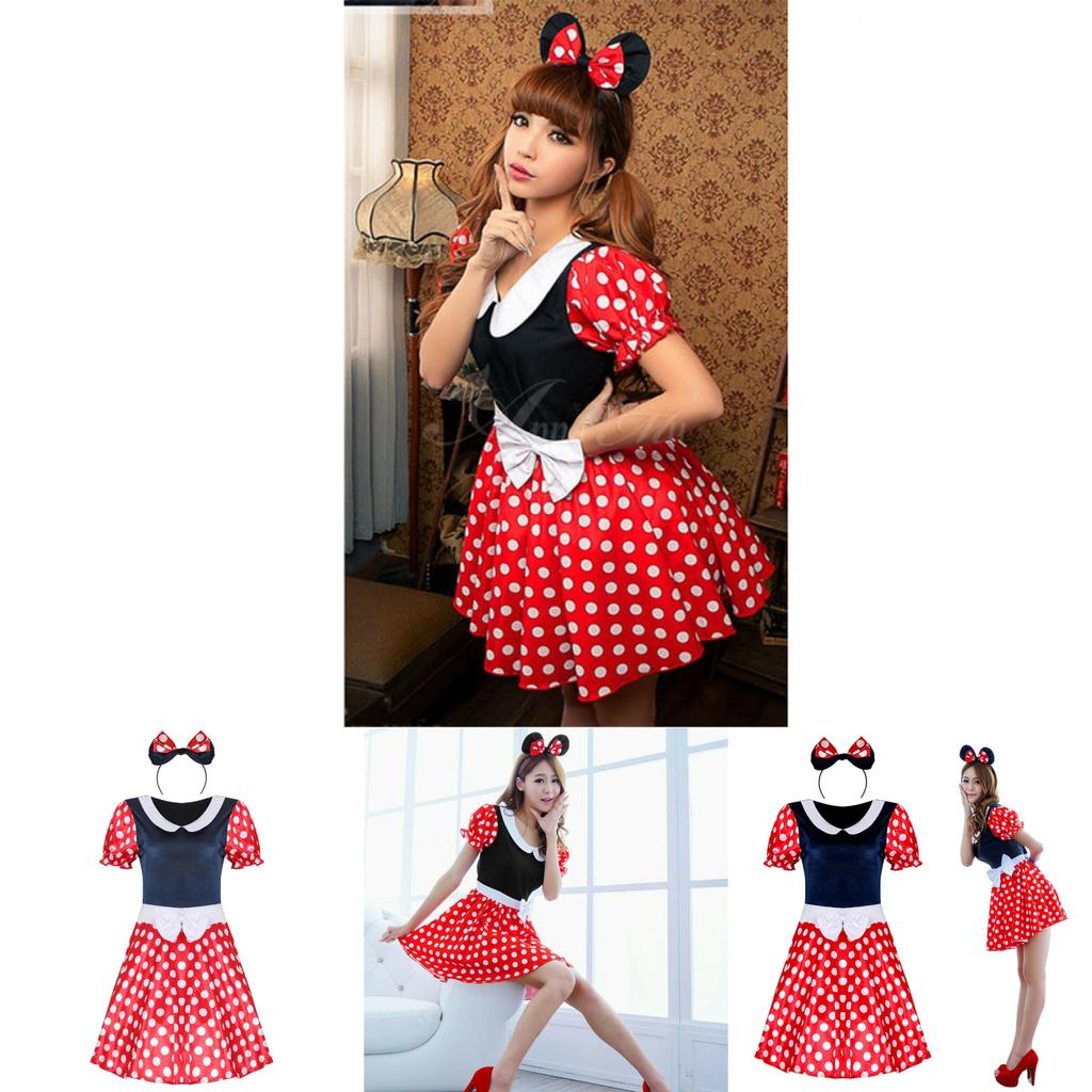 Charming Breathable Minnie Mouse Costume For Women In Red And Black Spandex
