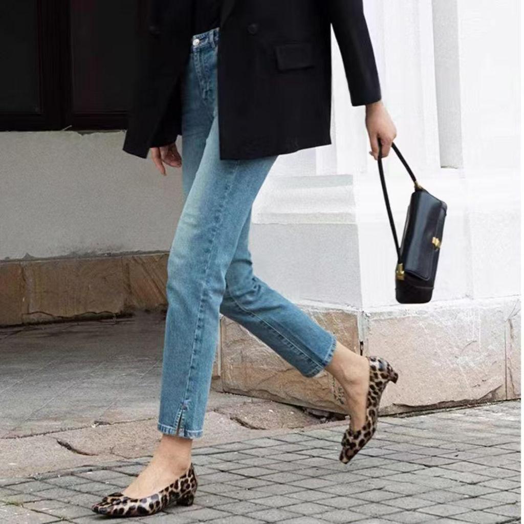 Square Toe Block Heel Mary Jane Slip-On Shoes with Buckle