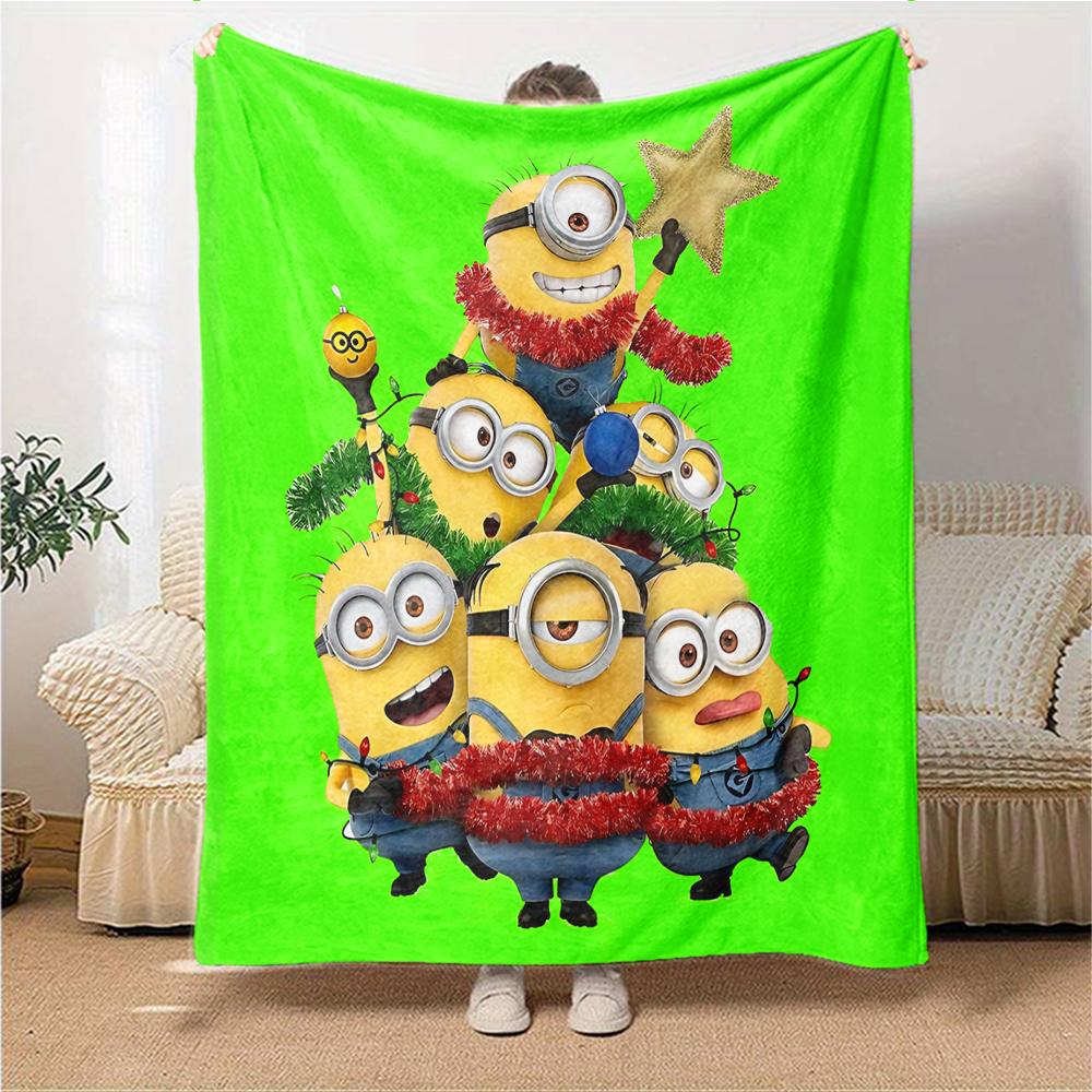 1Pc Christmas Minions Grinch Blanket Soft Throw Blanket For Home Bedroom Bed Sofa Travel Office Solid Christmas Blanket