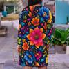 Women Plus Size V Neck Long Sleeve Blue Floral Printed Fitted Straight Dress