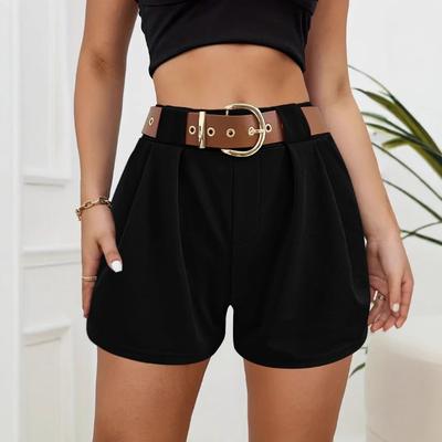 Women's Summer New Casual Temperament Pure Colour High Waist Tie Wide Leg Shorts