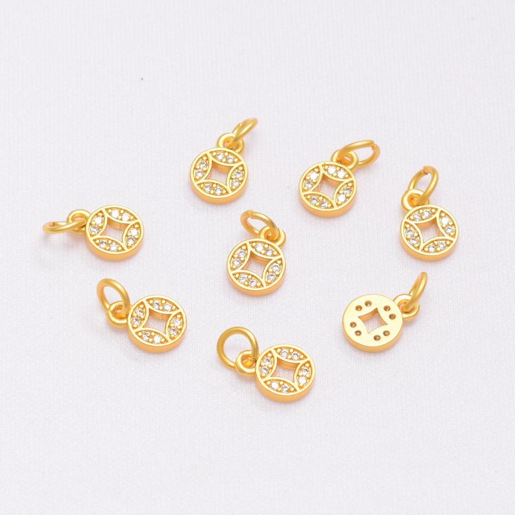 Vergoldeter Zirkon Münzanhänger mit Perlen Schmuckzubehör - Sandgold Farbe Charm