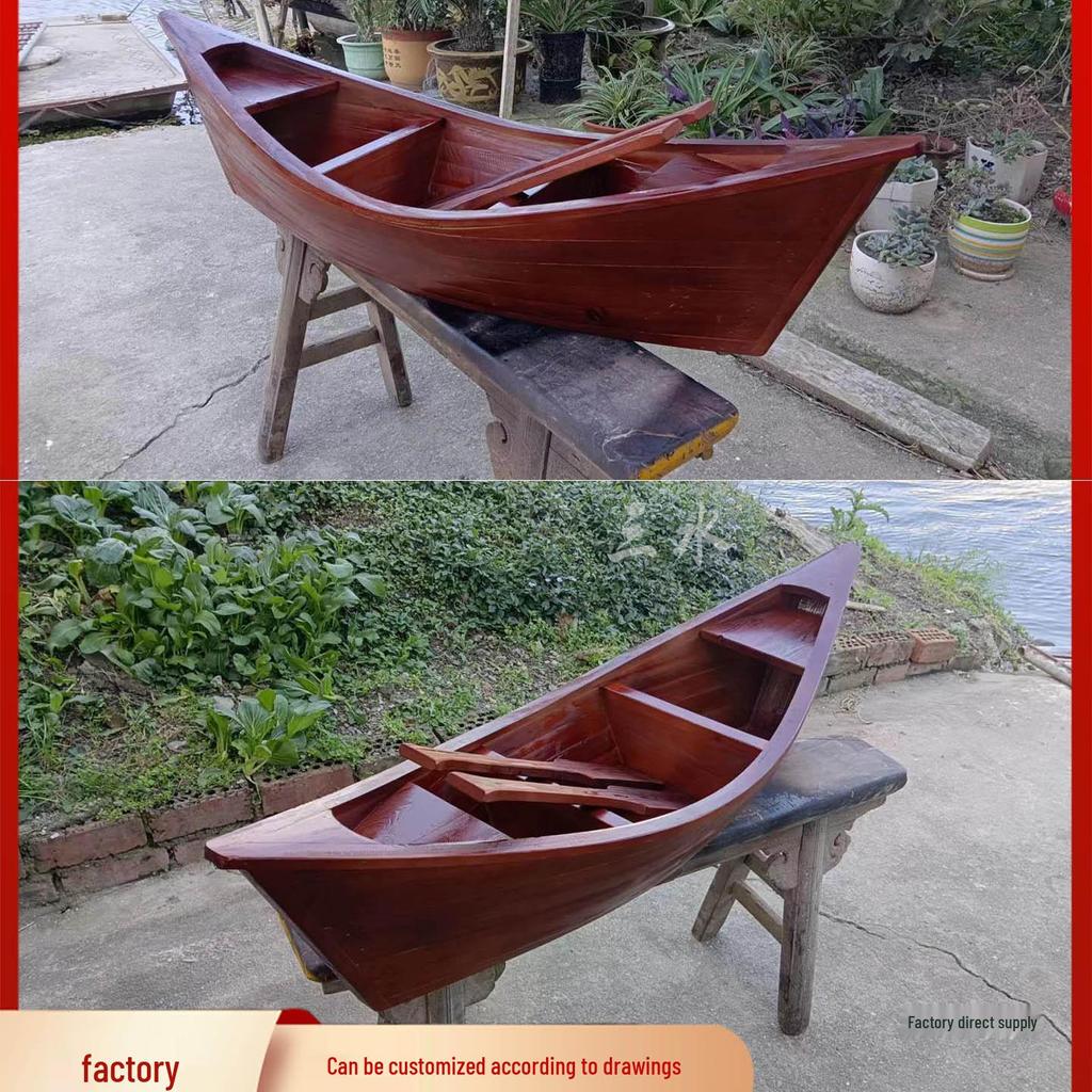 European Wooden Boat Model: Decorative Flower Boat Ornament for Landscaping and Water Tourism.