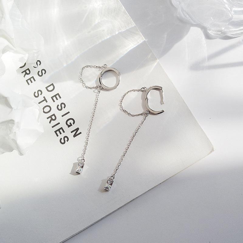 Circle Earrings Women'S Long Style Fashion Temperament Day Cool Handsome Punk Hip Hop Style Single Diamond Fringed Ear Buckle