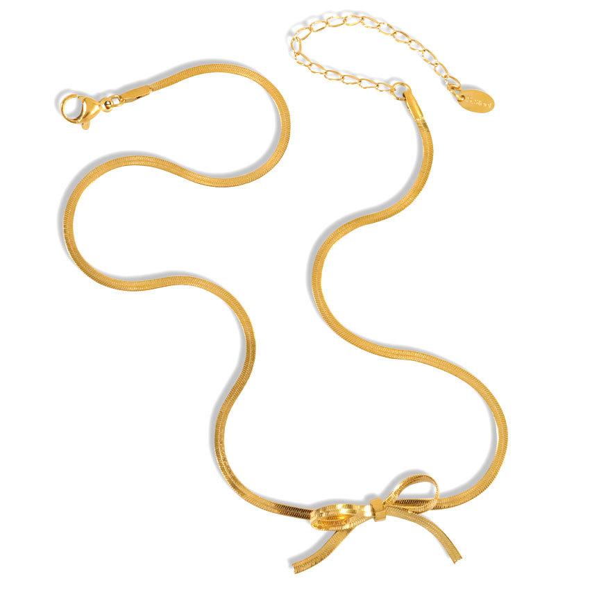 Vintage Bow Does Not Fade In Summer Titanium Steel Gold Premium Necklace