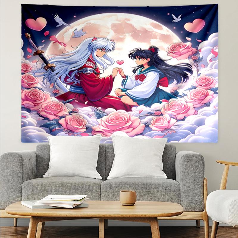 Inuyasha & Kagome Tapestry for Bedroom Aesthetic Classroom Tapestries Wall Hanging for Living Room Dorm Office,Ideal Creative Gift