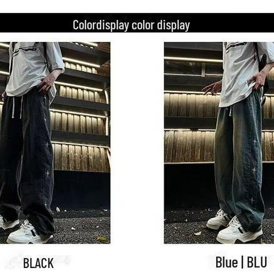 Men's Wide-Leg Straight Jeans, 2024 Spring/Autumn Collection - American Trendy Brand, Youth Hip-Hop Style, Loose Fit, Large Size