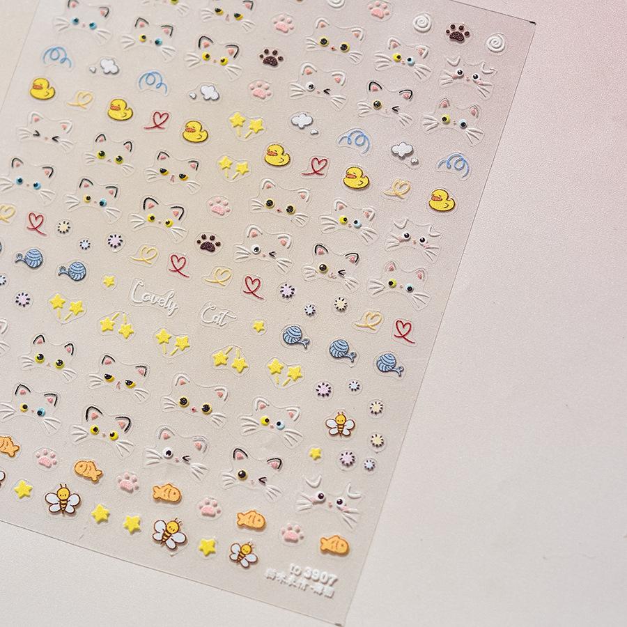 1pcs Cute Graffiti Lines Nail Art Stickers 5D Embossed Butterfly Rabbit Nail Art Accessory Stickers Self Adhesive Decal