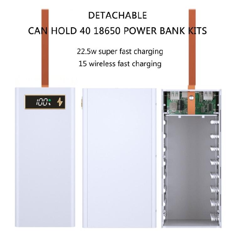 DIY 40x18650 Power Storage Box, DIY Power Case Box with LED Lights Case Support PD Charging/Wireless Charging Functions