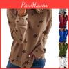 Women Casual Tunic Crew Neck Long Sleeve Star Print Tee Top Blouse For Daily Comfort And Style