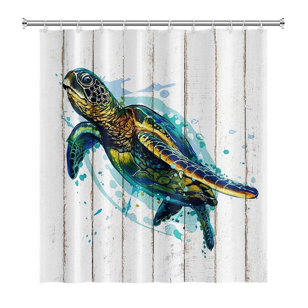 Fun Cartoon Sea Animal Shower Curtain, Sea Turtle Octopus Jellyfish Whale Crab Sea Life Landscape, Bathroom Shower Curtain Set