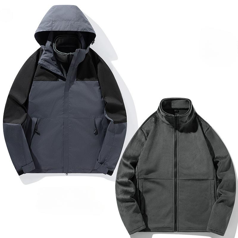 Winter Three-in-one Stormtrooper Men's and Women's Color Contrast Waterproof Windproof Leisure Plus Two Sets of Velvet Lovers The Same Coat