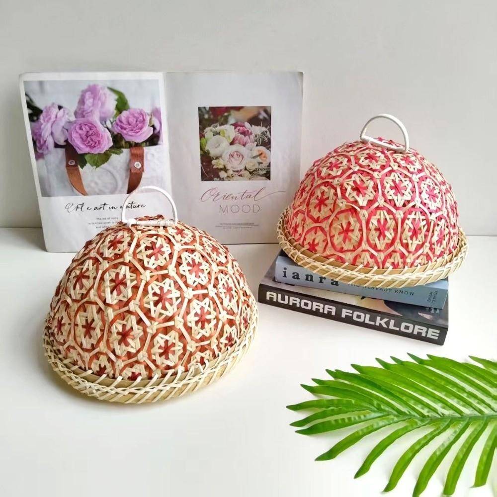 Hand-woven Rattan Fruit Plate Round Shape Insect Proof Round Lid Basket Style Cover Design Dining Table Cover