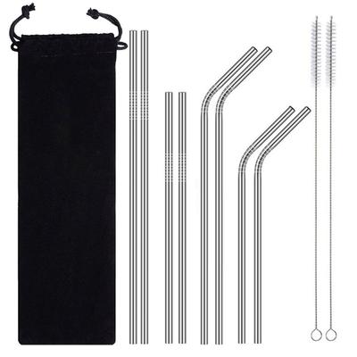 Long Stainless Steel Metal Drinking Straws With Cleaning Brushes Set Recycle