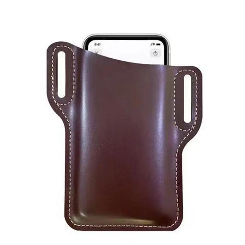 Men Leather Vintage Pack Waist Bag Belt Clip Phone Holster Travel Hiking Cell Mobile Phone Case Cover Belt Pouch Purse