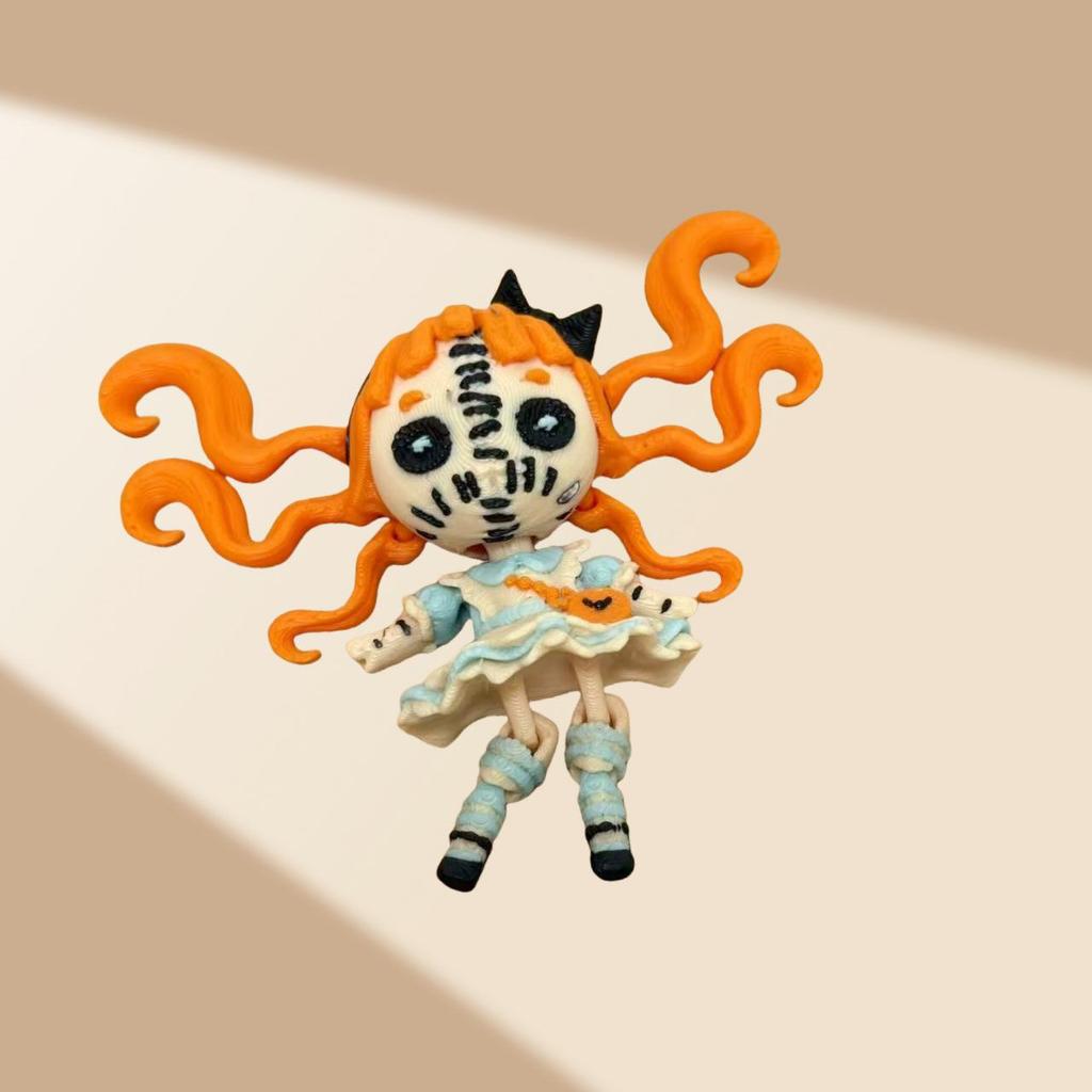 Halloween 3D Printied Double Ponytail Devil Girl Gothic Figure Alice Horror Doll Joint Movable Gift Creative Toy Table Ornament