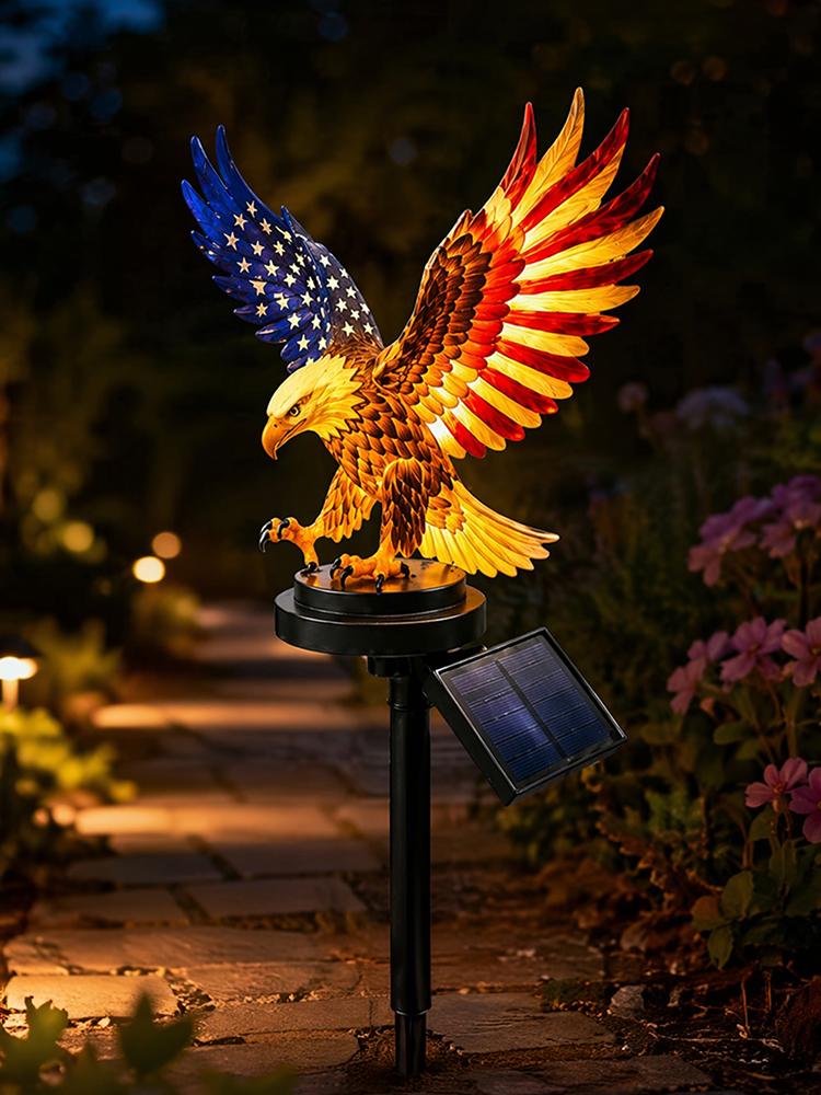 Eagle Figurine Garden Solar Stake Light Waterproof Decorative American Bald Eagle Solar Garden Lights for Yard Patio Lawn Party