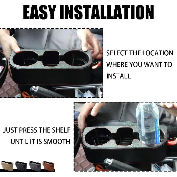 Getränkehalter im Auto mit Telefonhalter, Lederbezug für die Seitentasche der Konsole, Getränke-Organizer für die Lücke zwischen den Vordersitzen im Auto, multifunktionale Aufbewahrung für Zubehör