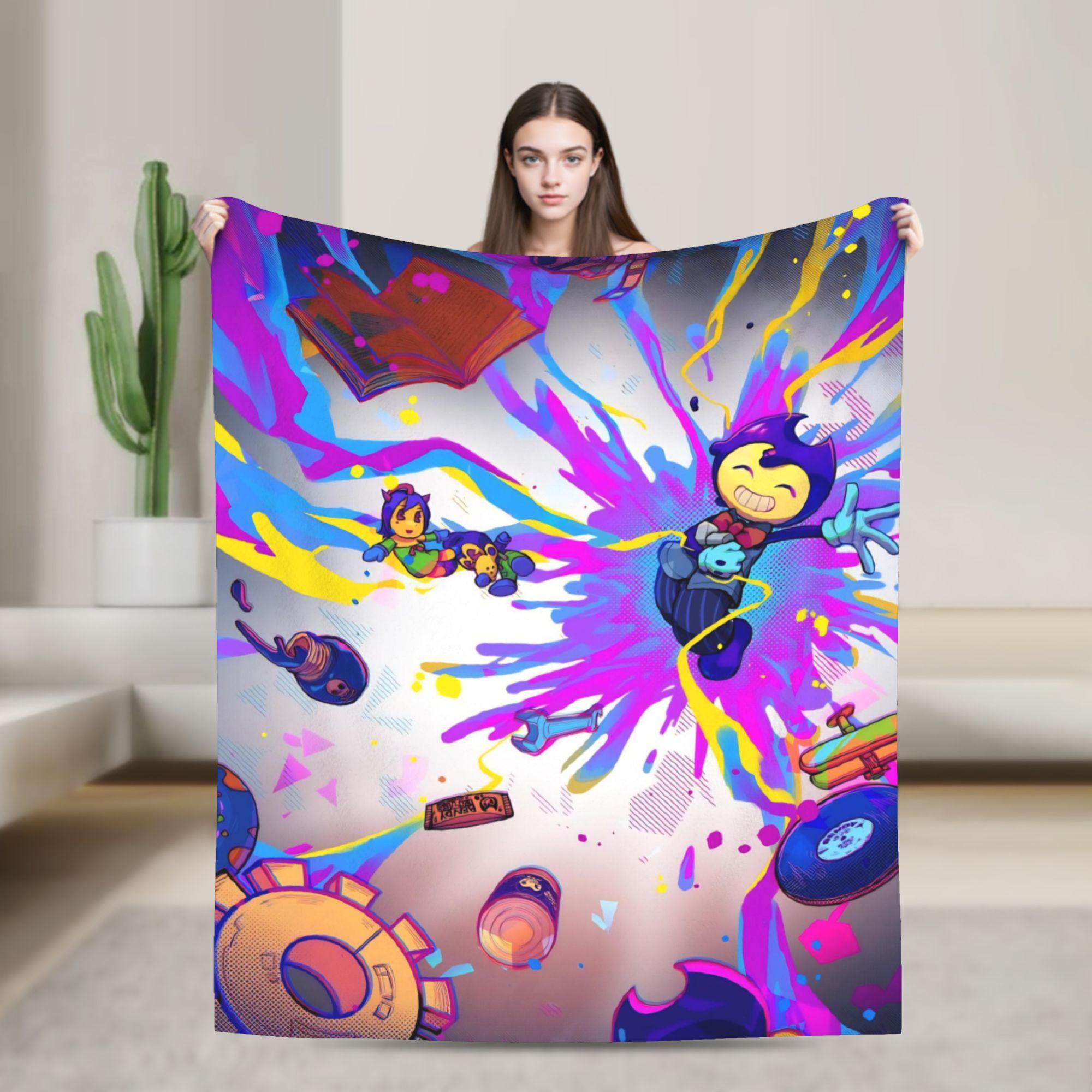 

Bendys Horror Game Inked Machines Fleece Throw Fashion Blanket Puzzle for Home Knitted Fashion Blanket Car Ultra-Soft Breathable 75x90cm