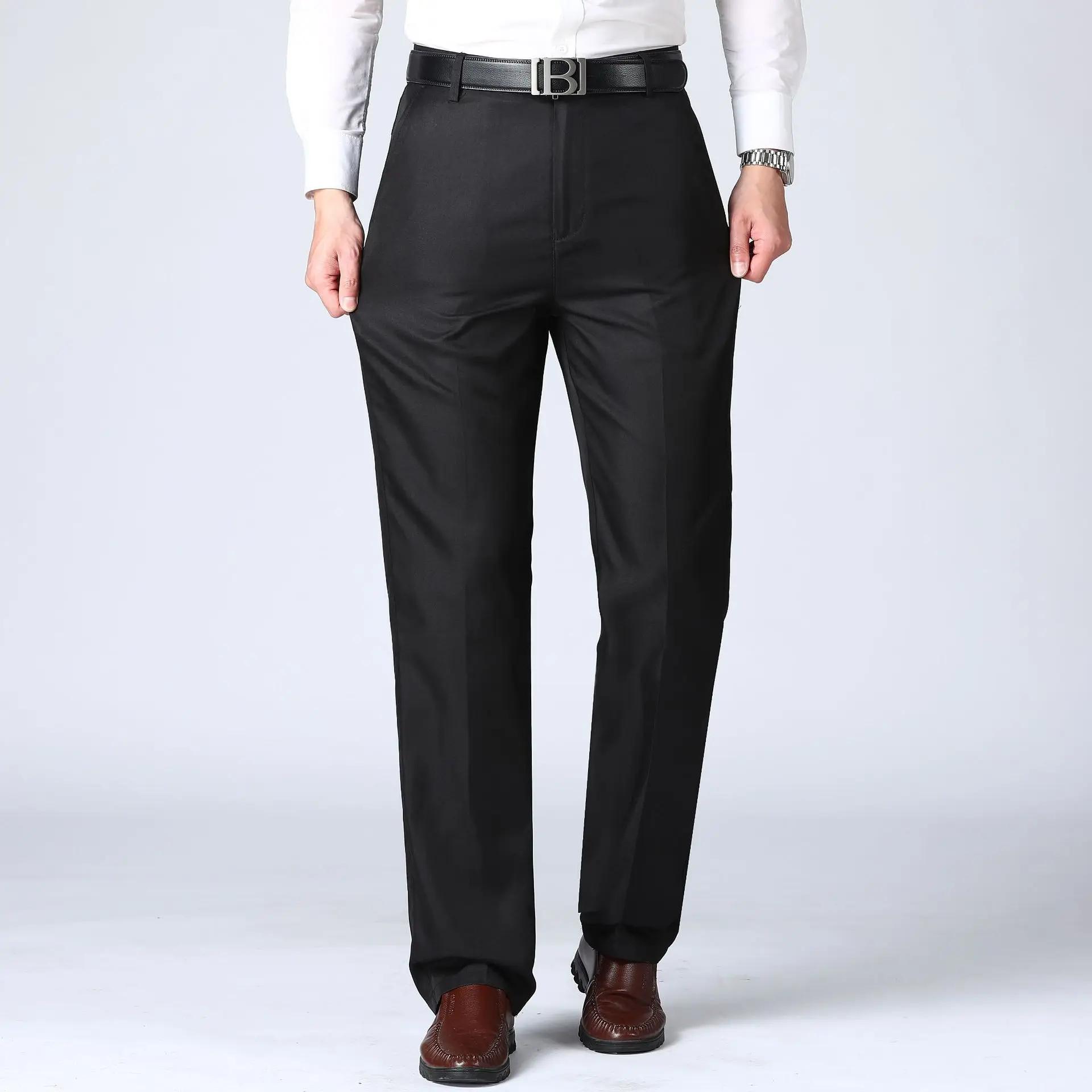 Wovey Heren Broeken Pants voor Mannen Dunne Mannen Imitatie IJszijde Hoge Taille Casual Kostuumbroek Heren Broeken 29 zwart