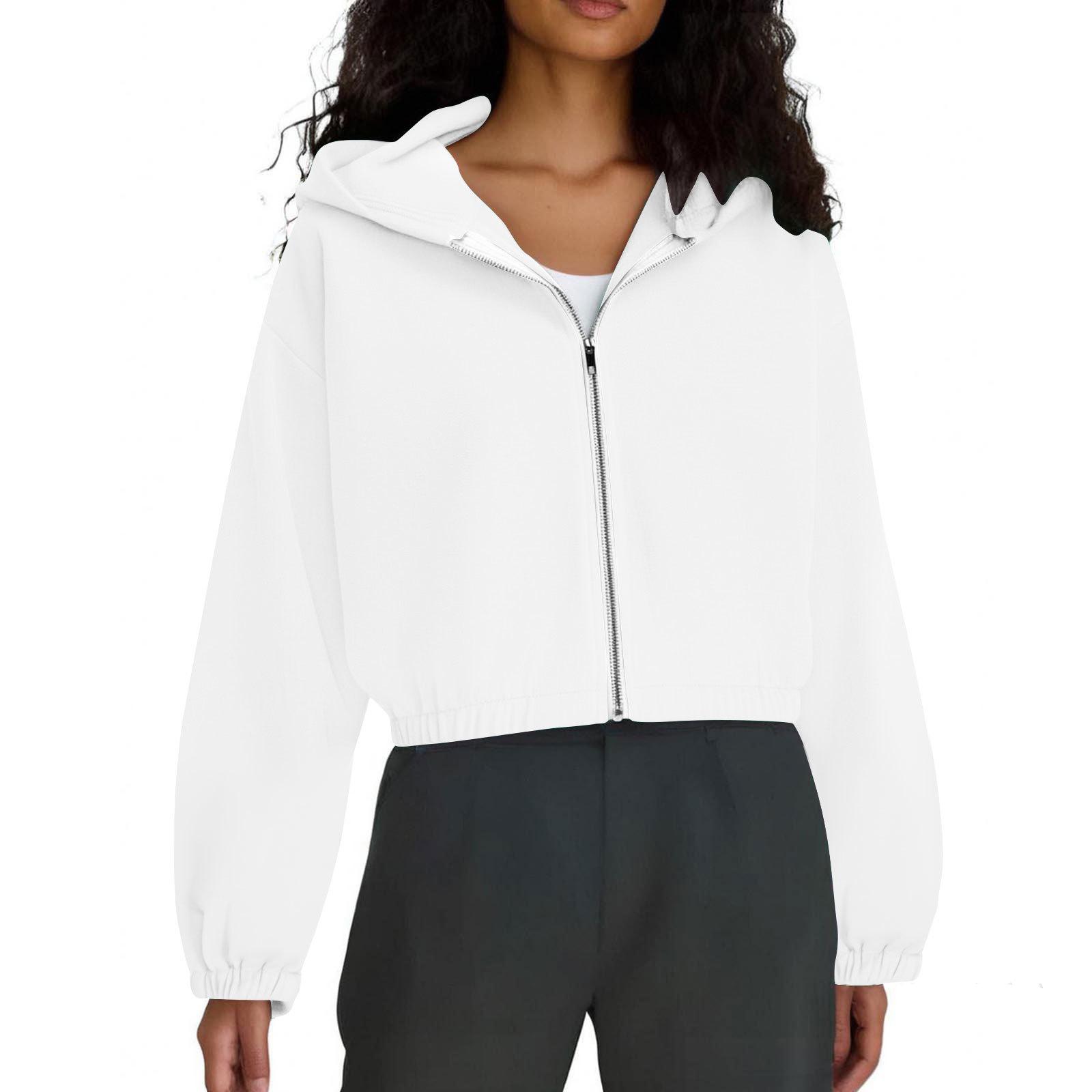 

Женская модная однотонная куртка с капюшоном, короткой длины, на молнии, толстовка, верхняя одежда M